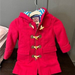 Boden Bright Red Kids Pea Coat with Toggle Closures